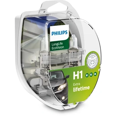 Kuva Halogeenilamppu PHILIPS LongLife EcoVision H1 P14,5s BMW, MASERATI, ROVER, HONDA, DACIA, LAND VOLVO, SUBARU, SSANGYONG, ALPINA, IVECO, SAAB,