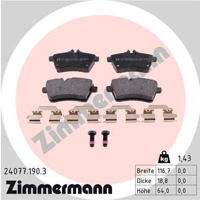 Kuva ZIMMERMANN 24077.190.3 Jarrupalat Ruuveilla Valokuva vastaa toimituslaajuutta, Jousella MERCEDES BENZ: A sarja