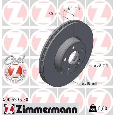 Kuva ZIMMERMANN jarrulevy 30mm 6/5 5 aukko 112mm Tuuletettu, kaksiosainen pinnoitettu hiiliteräs 400.5575.30 2064211200,A2064211200 Jarrulevyt