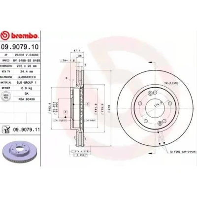 Kuva BREMBO COATED DISC LINE 09.9079.11 Jarrulevyt 276 26 5 tuuletettu sisältä pinnoitettu HYUNDAI: Santa Fe I