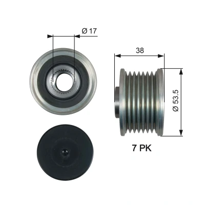 Kuva GATES OAP7190 Laturin Vapaakytkin 38 BOOST DN CVT Belt NISSAN: Qashqai / Qashqai+2 I, X Trail, 2, OPEL: Vivaro B Van