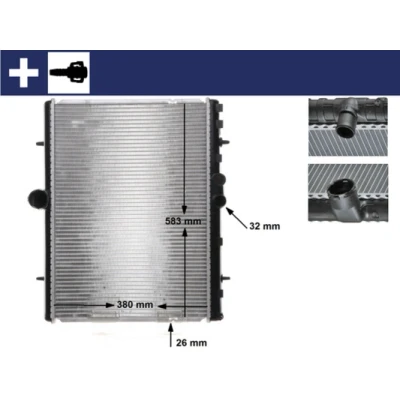 Kuva MAHLE ORIGINAL CR 889 000S Jäähdytin 538 380 26 Letkulla Jäähdytysrivat juotetut