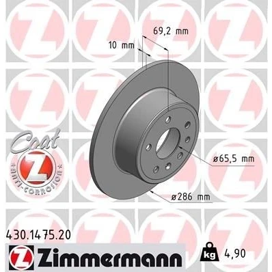 Kuva ZIMMERMANN COAT Z 430.1475.20 Jarrulevyt 286 10 7/5 5 110 täysi pinnoitettu SAAB: 9 Farmari, Sedan, 3 Hatchback, OPEL: Vectra B Farmari