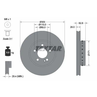 Kuva TEXTAR 92343625 Jarrulevyt MERCEDES BENZ: C sarja T modell, Sedan, E modell