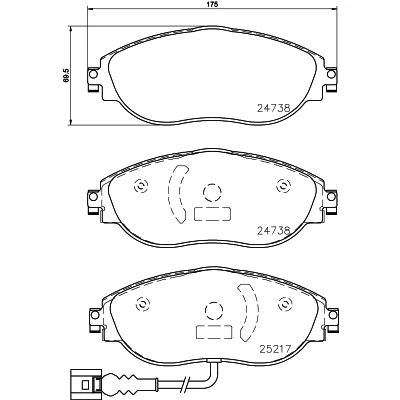 Kuva HELLA 8DB 355 015 921 Jarrupalat kulumisvaroitinkoskettimella Jarrusatulan ruuveilla VOLKSWAGEN: Passat B8 Variant, Golf 7