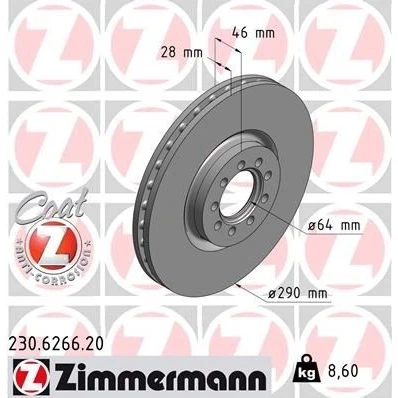 Kuva ZIMMERMANN COAT Z 230.6266.20 Jarrulevyt 290 28 9/5 5 95 tuuletettu sisältä pinnoitettu IVECO: DAILY V Van / Farmari, 4, 4 Kasten/Kombi