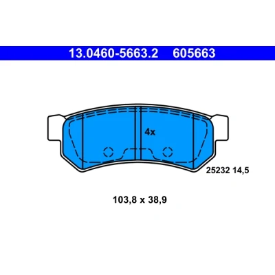 Kuva ATE 13.0460 5663.2 Jarrupalat Ei kulumisenilmaisimelle, Ilman kulumisenilmaisinta Huudonvaimennuspellillä CHEVROLET: Nubira Farmari, Lacetti Hatchback