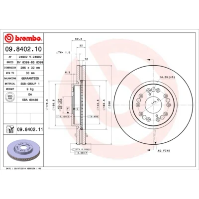 Kuva BREMBO COATED DISC LINE 09.8402.11 Jarrulevyt 296 32 5 tuuletettu sisältä pinnoitettu LEXUS: GS II, IS I Sedan, LS
