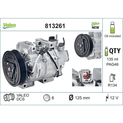 Kuva VALEO 813261 Ilmastoinnin Kompressori DCS 12 PAG 46 R 134a kompressoriöljyllä NEW ORIGINAL PART NISSAN: X Trail