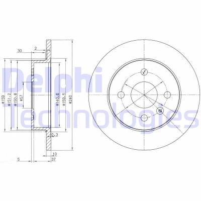 Kuva DELPHI BG3403 Jarrulevyt 240 10 4 täysi rasvattu käsittelemätön ilman pyöränlaakeria, ABS sensorirengasta OPEL: Astra H Hatchback