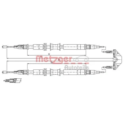 Kuva METZGER 11.5791 Käsijarruvaijeri Takana 1355/1157+1355/1157 Rumpujarru COFLE OPEL: Zafira A