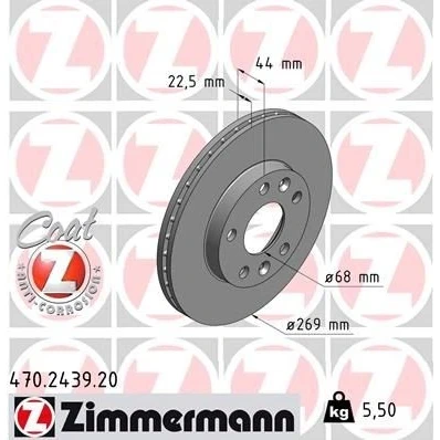 Kuva ZIMMERMANN COAT Z 470.2439.20 Jarrulevyt 269 22 7/5 5 114 tuuletettu sisältä pinnoitettu RENAULT: Megane 4, DACIA: Duster SUV