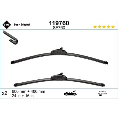 Kuva Pyyhkijänsulka Swf Visioflex 119760 Edessä Rungottomat TOYOTA: Yaris IV, HYUNDAI: i20 II Hatchback, RENAULT: Scénic 1