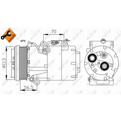 Kuva NRF EASY FIT 32722 Ilmastoinnin Kompressori VS16 12 PAG 46 kompressoriöljyllä, Tiivisterenkaalla FORD: Focus 2