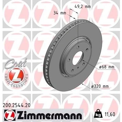 Kuva ZIMMERMANN 200.2544.20 Jarrulevyt 320 34 6/5 5 114 Tuuletettu, ulko pinnoitettu