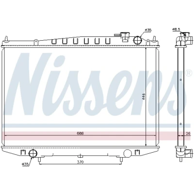 Kuva NISSENS 67356 Jäähdytin Alumiini 446 686 26 Jäähdytysrivat juotetut NISSAN: Pick Up