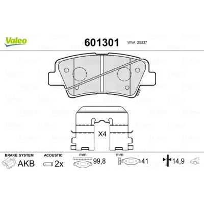 Kuva VALEO 601301 Jarrupalat Taka akseli Sis. kulumisenilmaisimen Huudonvaimennuspellillä Liukuraiteilla KIA: cee‘d II Sportswagon, Optima / K5 Sportswagon