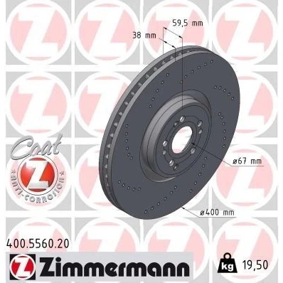 Kuva ZIMMERMANN Jarrulevy 400mm 38mm 9/5 5 aukko 112mm tuuletettu sisältä, reijitetty 400.5560.20 1674211201,167421120107,167421120107GZ64,A1674211201