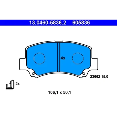 Kuva ATE 13.0460 5836.2 Jarrupalat akustisella kulumavaroittimella Tarvikkeilla SUZUKI: Wagon R+ II Hatchback