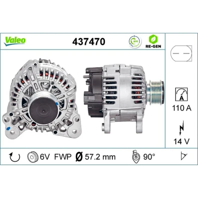 Kuva VALEO 437470 Laturi 14V 110A VOLKSWAGEN: Multivan 5 (7HM, Transporter 5, Passat B6 Variant, SKODA: Octavia 2 Combi, II Hatchback, Fabia
