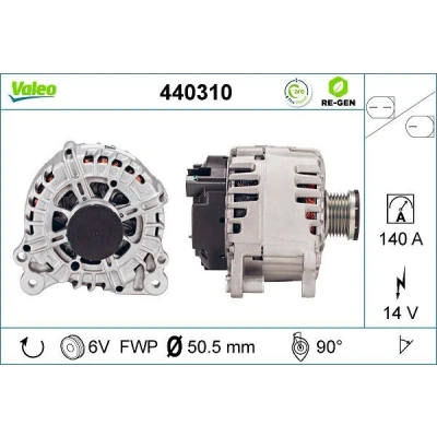 Kuva VALEO 440310 Laturi 14V 140A VOLKSWAGEN: Passat B7 Variant, Tiguan I, CC, SKODA: Superb II Farmari, SEAT: Leon Hatchback