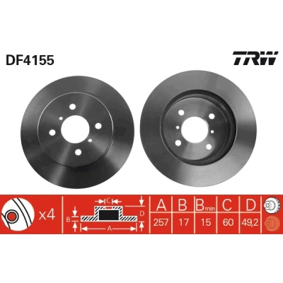 Kuva TRW DF4155 Jarrulevyt 257 17 4 100 Tuuletettu Lakattu SUZUKI: IGNIS 2