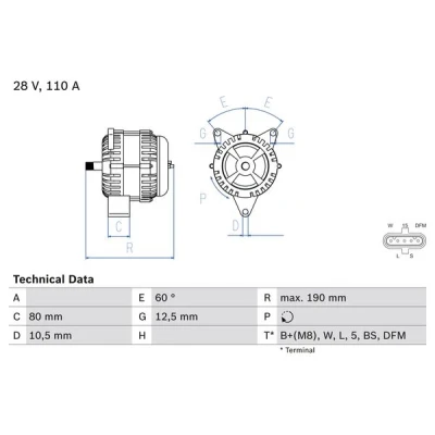Kuva BOSCH 0 986 046 590 Laturi 28V 110A