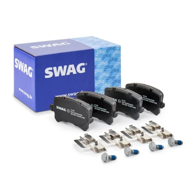 Kuva SWAG 30 91 6991 Jarrupalat Taka akseli Jarrusatulan ruuveilla, Huudonvaimennuspellillä, Kiinnitysmateriaalilla VOLKSWAGEN: Passat B6 Variant