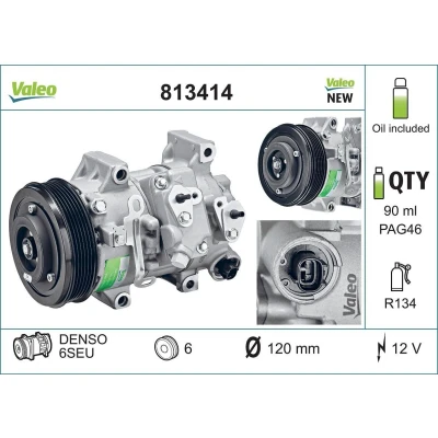 Kuva VALEO 813414 Ilmastoinnin Kompressori 6SEU14 12 PAG 46 R 134a kompressoriöljyllä NEW ORIGINAL PART TOYOTA: Avensis III Farmari, Verso