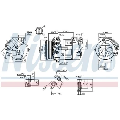 Kuva NISSENS 890210 Ilmastoinnin Kompressori SD7C16 12 PAG 46 R 134a PEUGEOT: 508 I SW, 5008 I, 3008 CITROËN: C3 II, C4 Grand Picasso, II Hatchback