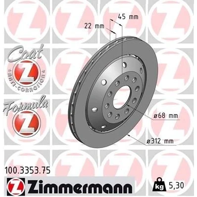 Kuva ZIMMERMANN FORMULA Z COAT 100.3353.75 Jarrulevyt 312 22 10/5 5 112 Tuuletettu, kaksiosainen jarrulevy pinnoitettu Seostettu / hiilletty
