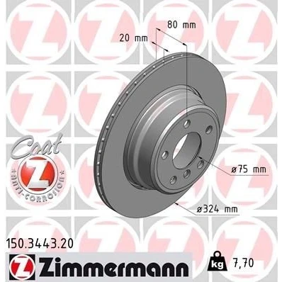 Kuva ZIMMERMANN COAT Z 150.3443.20 Jarrulevyt 324 20 6/5 5 120 tuuletettu sisältä pinnoitettu hiiliteräs BMW: X5