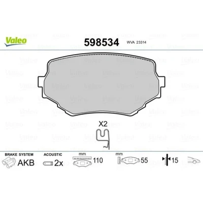 Kuva VALEO 598534 Jarrupalat Etuakseli Sis. kulumisenilmaisimen ilman huudonvaimennuspeltiä SUZUKI: GRAND VITARA 1 SUV, Cabriolet