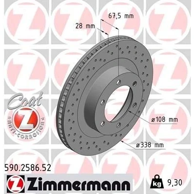 Kuva ZIMMERMANN SPORT COAT Z 590.2586.52 Jarrulevyt 338 28 6/6 6 140 tuuletettu sisältä, reijitetty pinnoitettu TOYOTA: Land Cruiser Prado 120