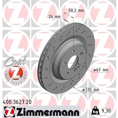 Kuva ZIMMERMANN COAT Z 400.3627.20 Jarrulevyt 330 26 6/5 5 112 tuuletettu sisältä, reijitetty pinnoitettu