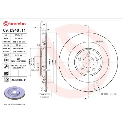 Kuva BREMBO 09.D940.11 Jarrulevyt 356 28 5 tuuletettu sisältä pinnoitettu hiiliteräs Ruuveilla PORSCHE: Macan