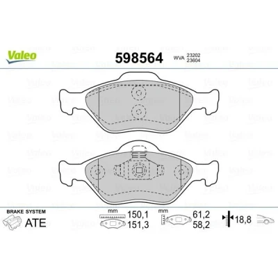 Kuva VALEO 598564 Jarrupalat Etuakseli ilman kulumisenilmaisinta huudonvaimennuspeltiä FORD: FIESTA 5, Fusion Farmari, 5 Van