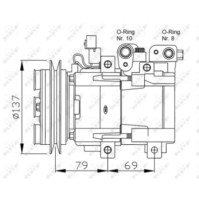 Kuva NRF 32223G Ilmastoinnin Kompressori HCC FX15 12 PAG 46 kompressoriöljyllä