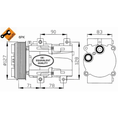 Kuva NRF EASY FIT 32107 Ilmastoinnin Kompressori FS10 170 12 PAG 46 kompressoriöljyllä, Tiivisterenkaalla FORD: Transit Mk5 Bussi, Escort 5
