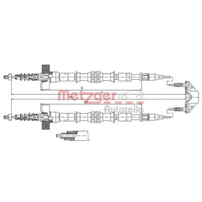 Kuva METZGER 11.5859 Käsijarruvaijeri Takana 1593/1400+1593/1400 Levyjarru COFLE OPEL: Astra G CC, Caravan, Sedan