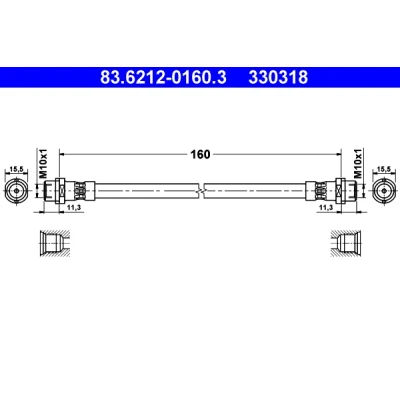 Kuva ATE 83.6212 0160.3 Jarruletku 160 AUDI: A4 B5 Avant, Sedan, 80 B4 Sedan