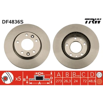 Kuva TRW DF4836S Jarrulevyt 274 26,3 5 114,3 Tuuletettu Lakattu