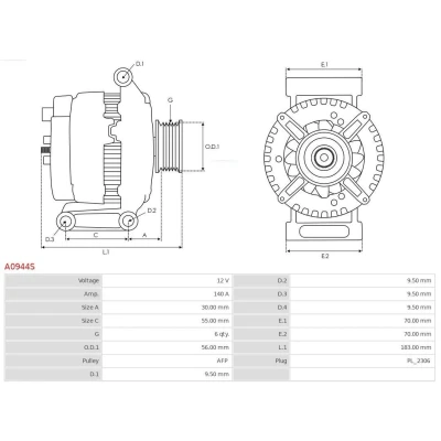 Kuva Laturi 12V 140A As pl A0944S audi, cupra, seat, skoda, vw OE 06K903026B, 06K903026BX, 06K903026L
