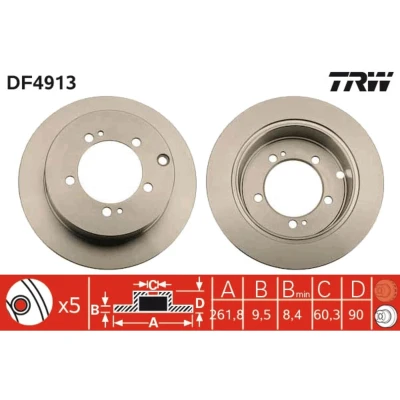 Kuva TRW DF4913 Jarrulevyt 262 9,5 5 114,3 täysi Lakattu