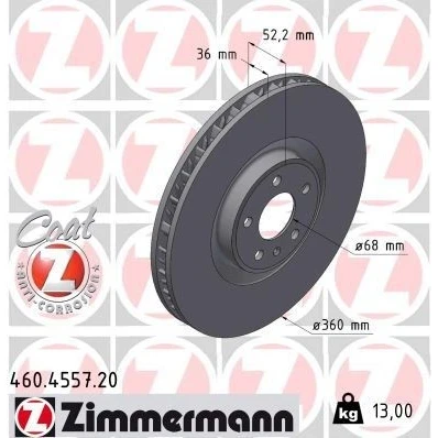 Kuva ZIMMERMANN Jarrulevy PORSCHE: Macan 36mm 6/5 5 aukko 112mm tuuletettu sisältä pinnoitettu hiiliteräs 460.4557.20 95B615301AA Jarrulevyt