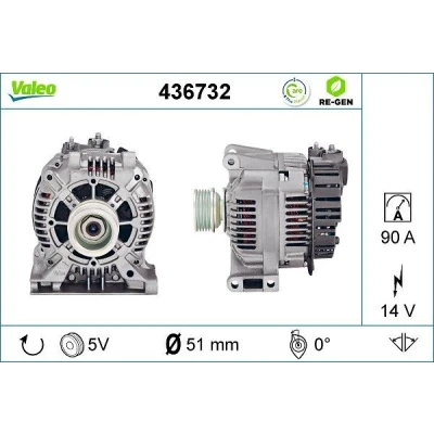 Kuva VALEO 436732 Laturi 14V 90A MERCEDES BENZ: A sarja