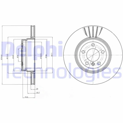 Kuva DELPHI BG9064 Jarrulevyt 345 24 5 Tuuletettu rasvattu käsittelemätön ilman pyöränlaakeria, ABS sensorirengasta BMW: X5, X6