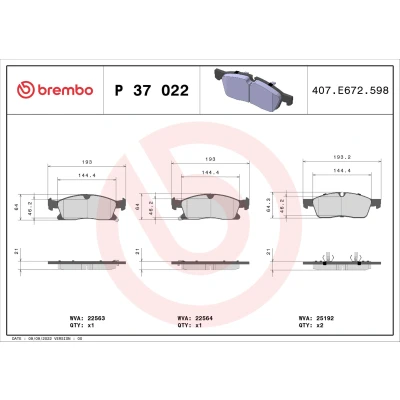 Kuva BREMBO P 37 022 Jarrupalat akustisella kulumavaroittimella Männän lukoilla Ilman tarvikkeita JEEP: GRAND CHEROKEE 4