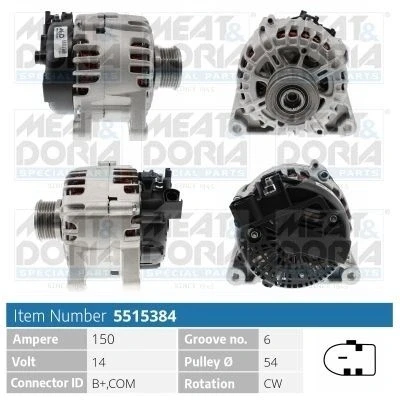 Kuva MEAT &amp; DORIA 5515384 Laturi 14V 150A AUDI: A6 C6 Avant, C5 A4 B6 VOLKSWAGEN: Passat B5 GP Sedan, Variant