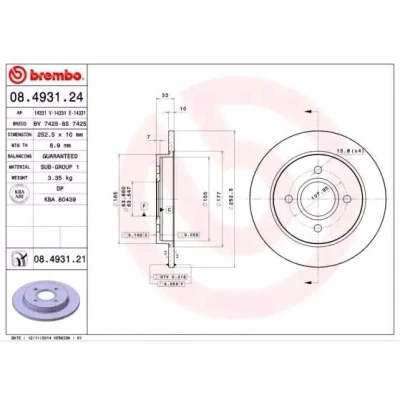 Kuva BREMBO 08.4931.24 Jarrulevyt 253 10 4 täysi FORD: FIESTA 6, 5, Focus Mk1 Farmari